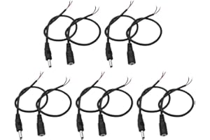 5-Pack 3.5 x 1.35mm DC Extension Cable, Male to Female Pigtail Wire Connector for CCTV Camera and LED Strip Lights