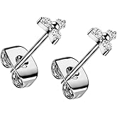 20GA ASTM F-136 Implant Grade Titanium Triple CZ Crystal Triangle Stud Earrings, Sold as a Pair
