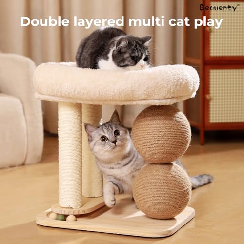 Beauenty Cat Tree Tower, Cat Bed with Scratching Post, Cats Tower and Resting Platforms for Kitty Activity Center, Kitty Bed with Hemp Rope Ball for Small Space