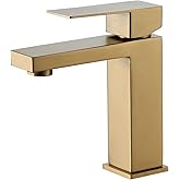 VOTON Brushed Gold Bathroom Faucet, Modern Bathroom Faucet 1 Hole, Single Handle Bathroom Sink Faucet Brushed Gold with Deck Plate & Water Supply Hoses