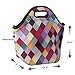 Tabkoe Insulated Neoprene Lunch Bag Set with Tote, Bottle Sleeve, 2 Can Insulators & Adjustable Crossbody Shoulder Strap | Washable, Reusable, Stretchy, Extra Large Travel Lunch box (Diamond Colorful)