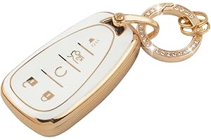 UHONSN for Chevy Key Fob Cover with Keychain Soft TPU Keys Protector Compatible with Chevrolet Equinox Malibu Camaro Traverse White Gold