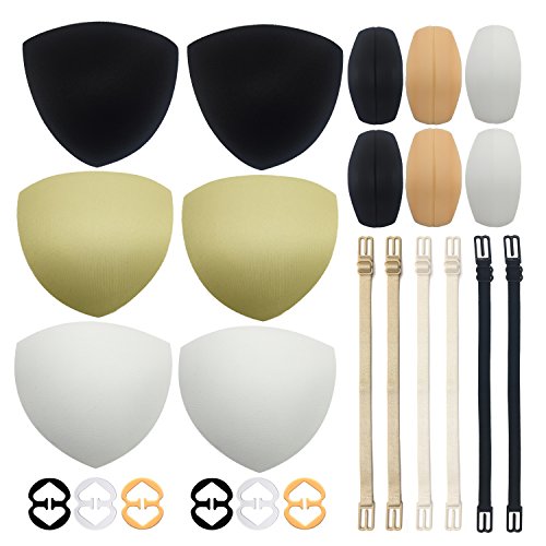 Wartoon 24 PCS Bra Pads Inserts Bra Strap Cushions Holder with Non-slip Elastic Bra Strap Holder, Beige and Black, White