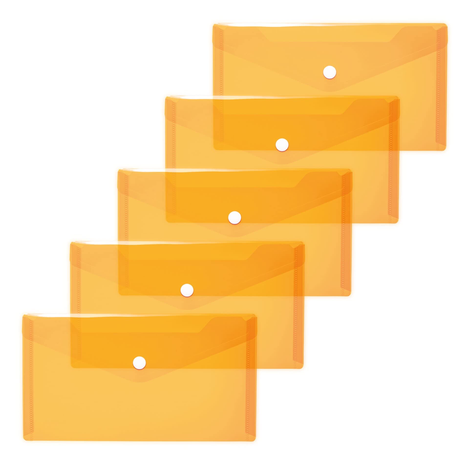 HERMA 20038 Document Wallets DIN Long Transparent Orange Pack of 5 Small Transparent Pockets Envelopes with Press Stud Fastener, Plastic Envelopes for School, University, Office, Travel