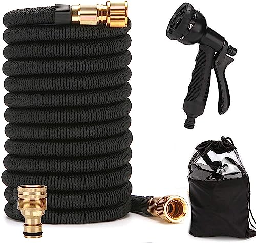 Expandable Garden Hose 75ft Flexible Water Hose Pipe with 8 Modes Spray Gun and 1/2 to 3/4 Inch Solid Brass Fittings for Gardening Yard Cleaning and Outdoor Car Washing Leak Proof Design