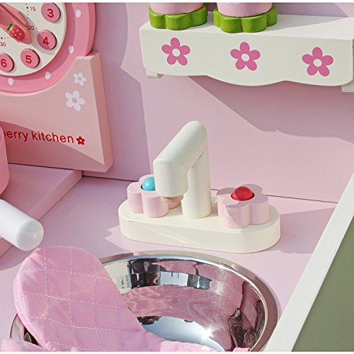 Timy Wooden Play Kitchen Strawberry Playfully Delicious Pretend Playset with Accessories