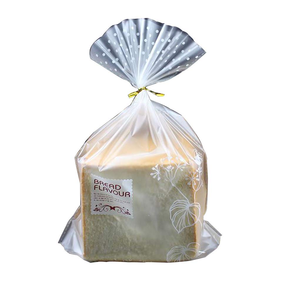 OUKEYI Reusable Clear Gusseted Poly Bread Loaf Bags - Pack of 100 with 100 Free Gold Twist Ties - 9x3x12" - Food Grade Plastic - Recyclable - USDA & FDA Approved