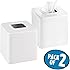 mDesign Square Paper Facial Tissue Box Cover Holder for Bathroom Vanity Countertops, Bedroom Dressers, Night Stands, Desks and Tables - Pack of 2, Steel, White