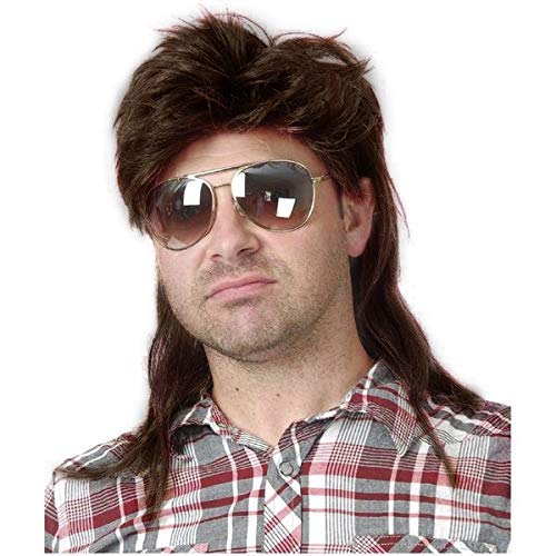 Mens Mullet Wigs Brown Curly 70s 80s Cosplay Costume Halloween Wig Retro Disco Punk Rocker Wigs