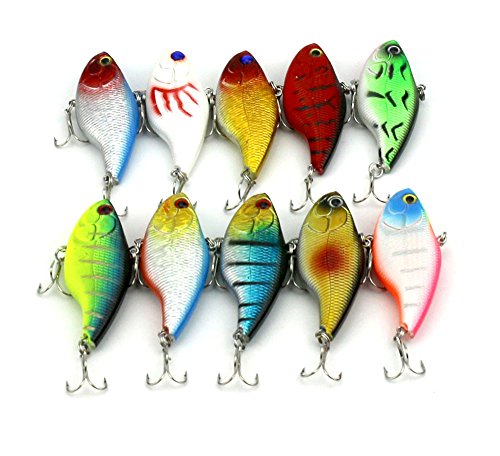 Hengjia Pack of 10 Sinking Rattling Wiggler VIB Lipless Crankbaits Hard Fishing Lures Wobbler for Sea Bass & Trout 7.5cm/2.95