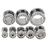 PiercingJ 3-14mm Punk Rhinestone Crystal Screw Tunnels Ear Expander Stretch Plugs Piercing Gauge (0g=8mm Clear White)