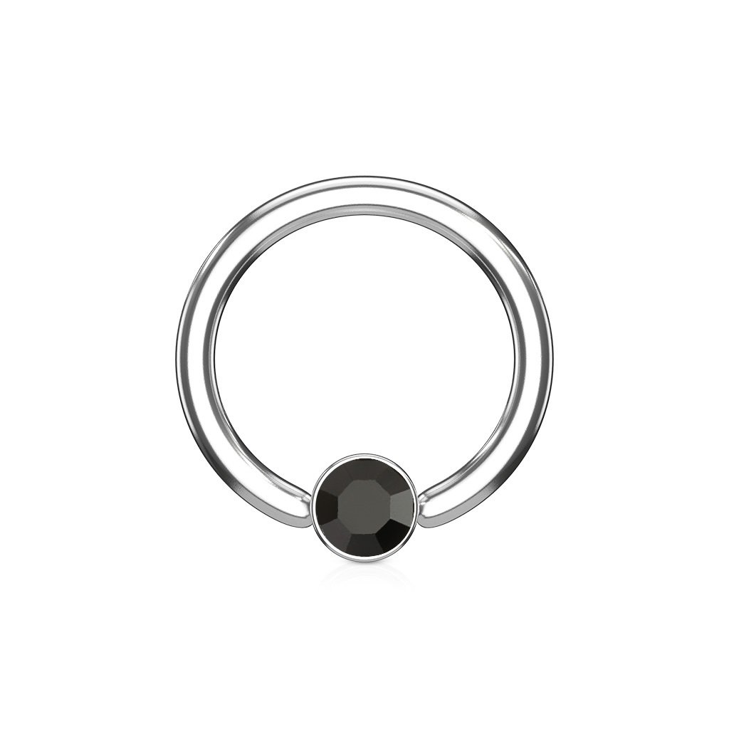 PiercedOff 316L Surgical Steel 1.2mm BCR with Round Flat 3mm Black CZ Ball - Ring Size 8mm