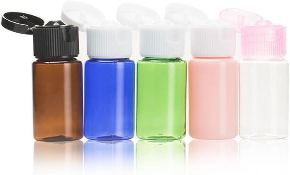 30ml Pack of 10 Empty Portable Refillable Plastic Sample Bottle Vial Travel Packaging Bottle Container Vial with Flip Cap For Essential Oil(Flip Lid Color Random) (Brown)