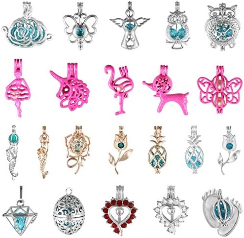 10 Pcs Kid's Gift Christmas Pearl Bead Cage Pendant Charms for Jewelry Making (Mix Color,NO-Duplicate)