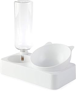 Cat Puppy Double Bowl Dog Gravity Water Double Bowl Set, Transparent Tilted Raised Cat Food Bowls, Cap Never Rust