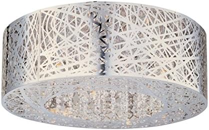 Bird Nest Flush Mount Pendant Chandelier Lamp Drum Inca Laser Cut Shade Crystal Inside Dia 20" H 9"