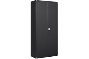 GREATMEET Metal Storage Cabinet with Locking Doors,Metal Garage Storage Cabinet with Adjustable Shelves,70.8" Tall Steel Storage Cabinet for Home Office Garage Utility Room, Black