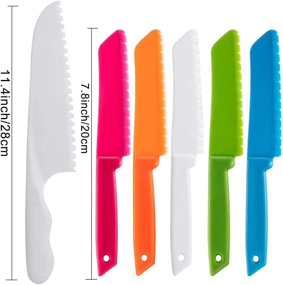QincLing 5 Pieces Plastic Kid Kitchen Knife Set, Nylon Chef Knife Children's Safe Cooking Knives for Baking Fruit, Bread - Image 3