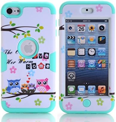 iPod touch 6th generation case, Awinning Inner silicone + PC durable Heavy Duty High Impact Armor Protective Cover Case for iPod touch 5 6th Generation - Mint owl family