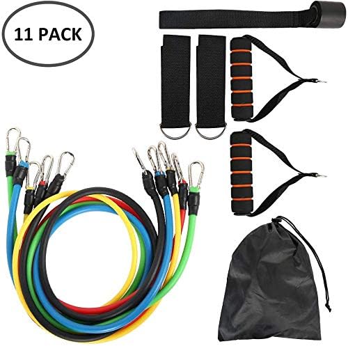 Octcosy 11pcs Exercise Resistance Bands Set,Fitness Stretch Workout Bands Cord with Pull Ropes, Handles, Door Buckle, Foot Ring and Bag for Men Women Abdomen Waist Arm Fitness