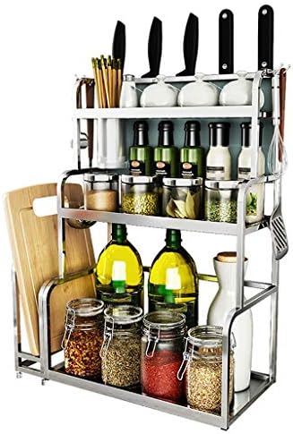 304 Stainless Steel Kitchen Spice Rack, Wall Mountable, 3 Layers Of Spice Shelf, Knife Holder, Kitchen Storage Rack,30/35/40/50cm (Size : 50 * 22 * 60cm)