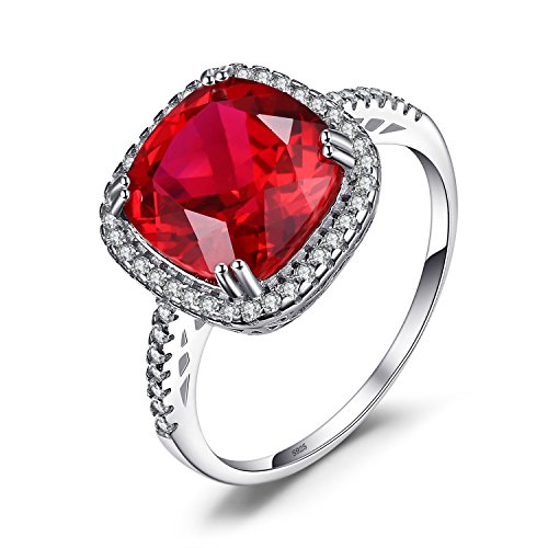 Jewelrypalace cushion 6.5ct created red ruby halo engag…