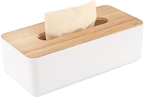 POJAH Rectangular Tissue Box Cover for Disposable Paper Facial Tissues, Wooden Rectangle Tissue Box Holder for Storage on Bathroom Vanity, Countertop, Bedroom Dresser (Medium,10.2x5.1x3.3 inch)