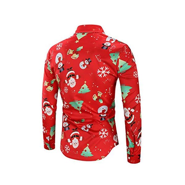 KFSO Men's Christmas Snowflakes Santa Slim Fit Long Sleeve Floral Shirt Casual Button Down Dress Shirts (Red, L) - Image 3