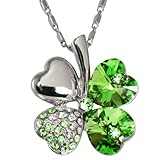 Four Leaf Clover Heart Shaped Swarovski Elements Crystal Rhodium Plated Pendant Necklace