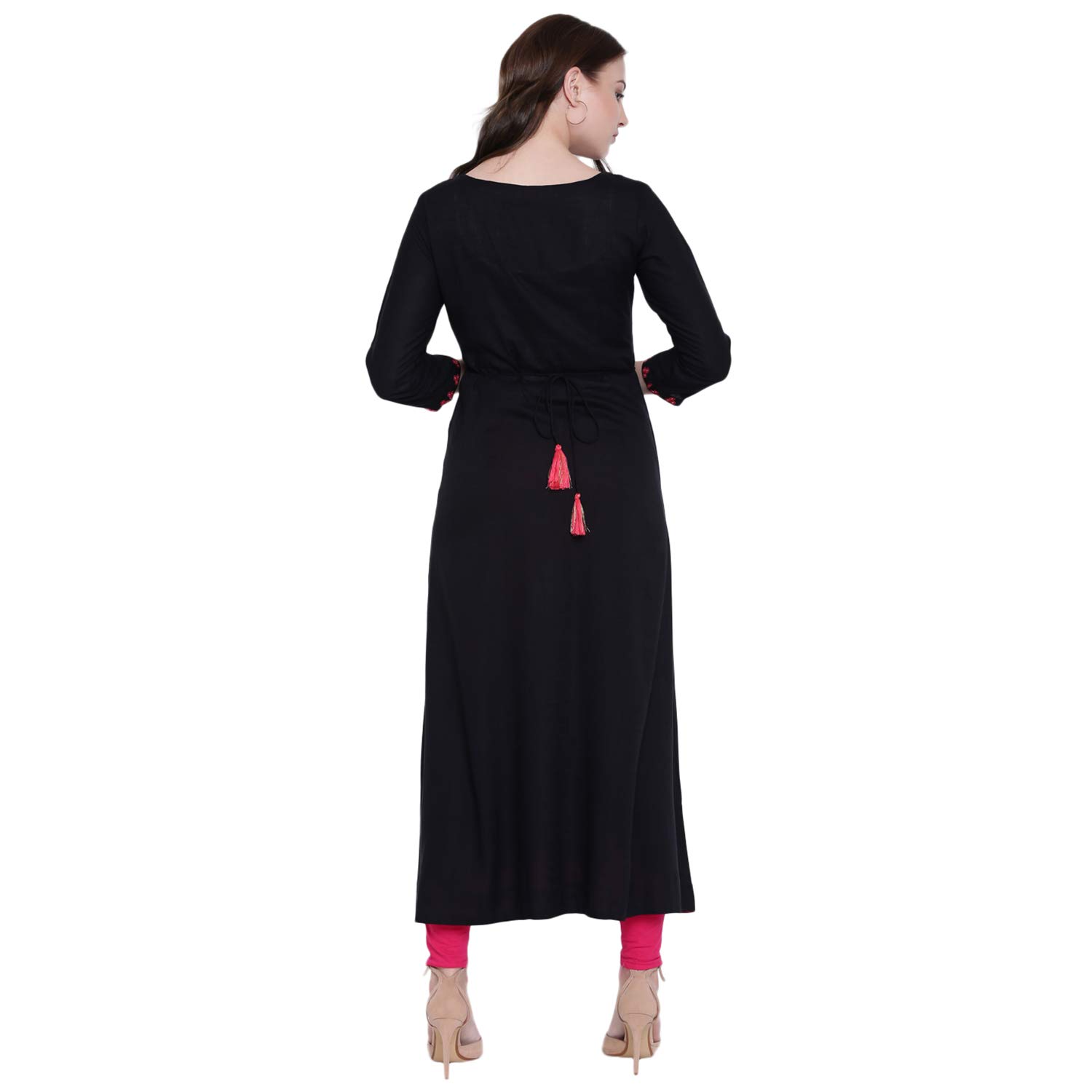 gulmohar jaipur women's rayon slub a-line kurti (black)