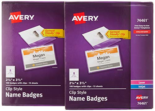 Avery Clip Name Badges, Print or Write, 200 Inserts