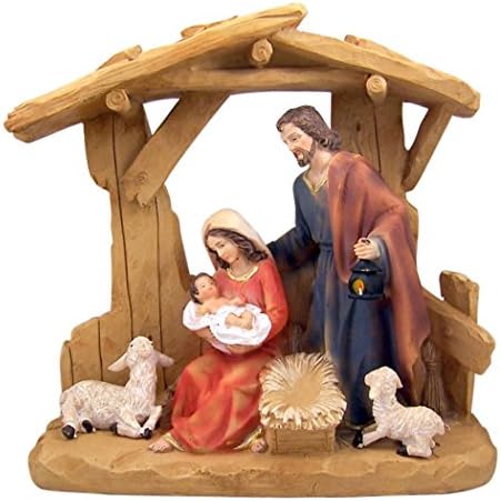 Saint Joseph Virgin Mary and Infant Chrst in Manger Resin Nativity Set, 12 Inch