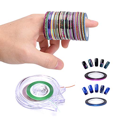 Nail Art Kit, 4 Rolls 57 Colors Striping Tape Lines & 4Pcs Tape Roller Dispenser, 4 Types Nails Stripping Polish Stickers DIY Nail Design Nail Supplies Decoration Accessories + Layer Case Tool Box