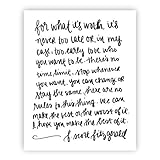 For What It's Worth F. Scott Fitzgerald Print Art | Motivational Quote Inspirational Gallery Wall Office Accessories