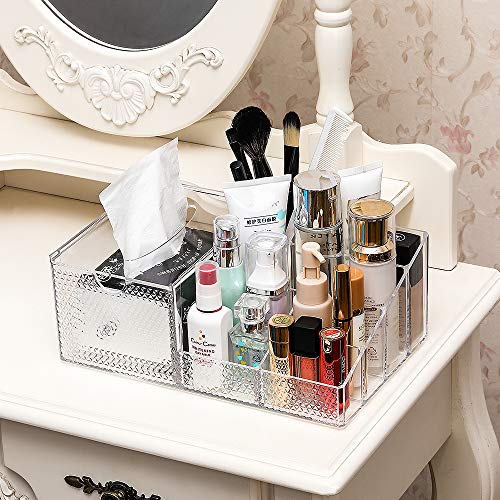 image for CECOLIC Acrylic Tissue Box Cover Holder Combo Makeup Organizers and St