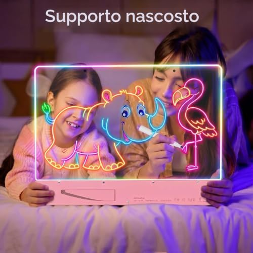 Rechargeable LED Drawing Board for Children with RGB Lights, Large Acrylic Light Mat 35 x 26 cm, 8 Static Colours & 3 Dynamic Modes, Hidden Support for Tracing and Art, Pink