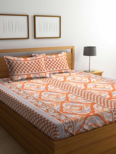 Cortina 104 TC Cotton Double Bedsheet with 2 Pillow Covers - Multicolour