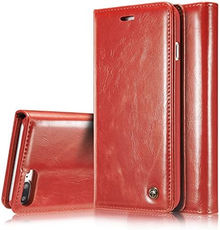 iPhone 7 Plus Case, Premium PU Leather Book Design with Flip Cover and Stand [Credit Card Slot] Magnetic Closure Cover Case for Apple iPhone 7 Plus (Red)