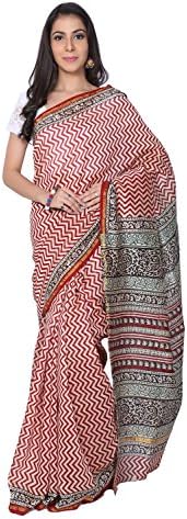 Gleamberry Womens Multicolour Sanganer Hand Block Print Chanderi Saree