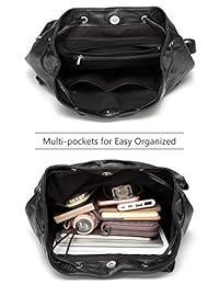 VASCHY - Mochila para mujer, de piel sintética, con cierre de solapa, con cordón y dos bolsillos frontales