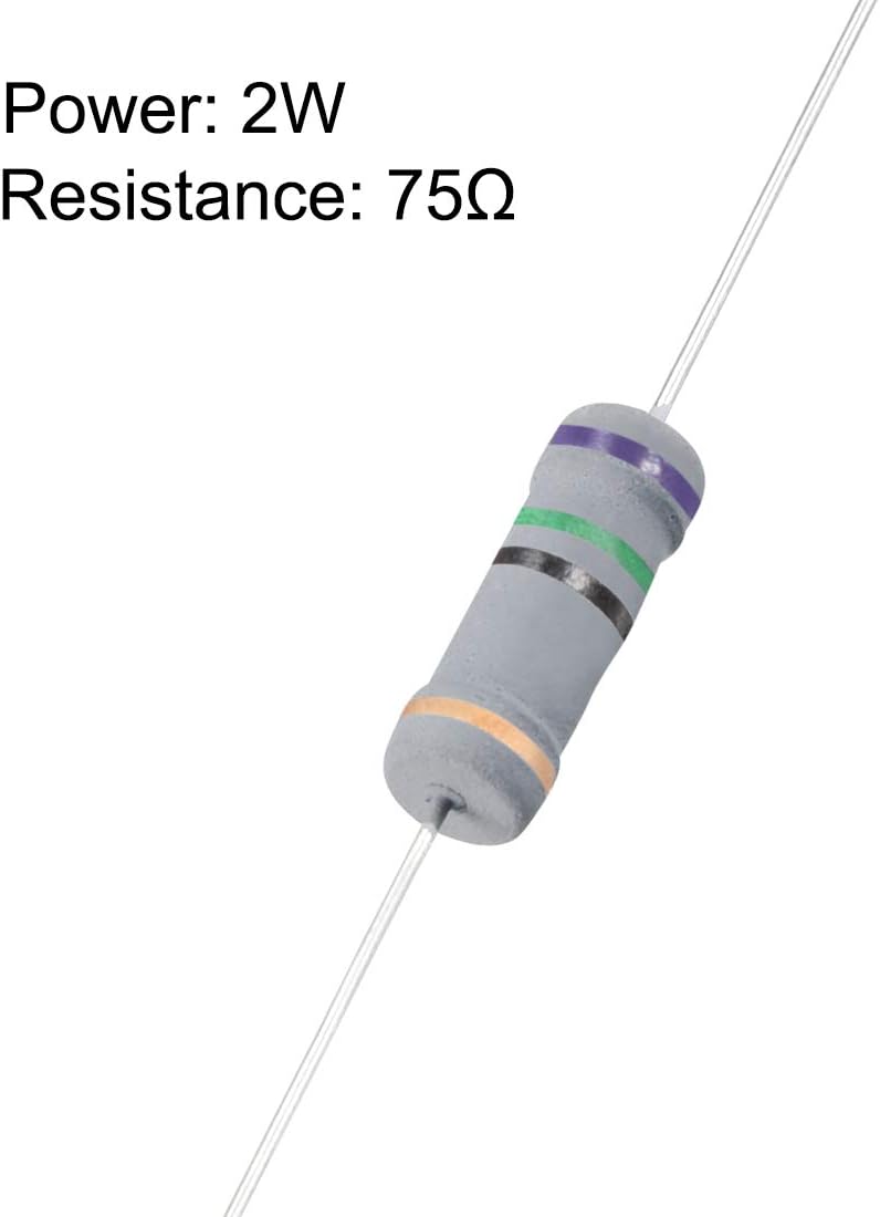 Sourcingmap 100Pcs 75 Ohm Resistor, 2W 5% Tolerance Carbon Film Resistors, 4 Bands for DIY Electronic Projects and Experiments - Image 3