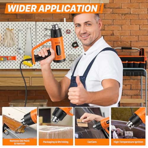 Heat Gun, SEEKONE 2000W Professional Heavy Duty Hot Air Gun Kit 400℃ & 600℃ Dual-Temperature Settings with Flame Retardant Protective Cover, 4 Nozzles for Crafts, Shrinking PVC, Stripping Paint