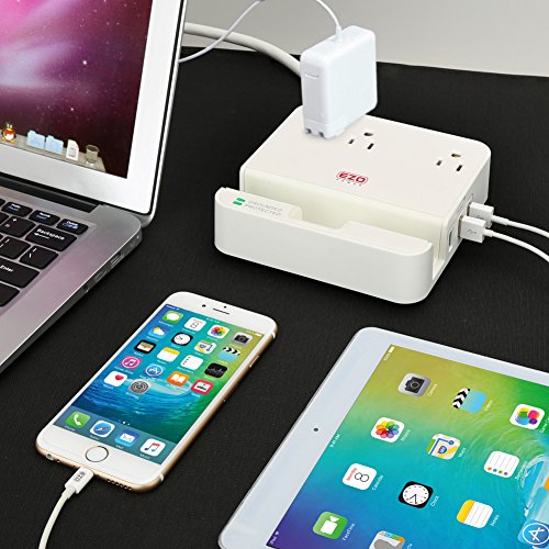 UL-LISTED-Charger-Station-EZOPower-Desktop-Charging-Power-Strip-Surge-Protector-with-3-AC-Outlets-3-USB-Port-63A-and-Built-in-Phone-Tablet-Holder-Stand-Slot-for-iPhone-iPad-Tablet-White