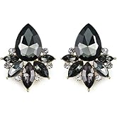 Art Deco Antique Vintage Pear Grey Slate Gray Rhinestone Bridal Bridesmaid Wedding Prom Cluster Earrings