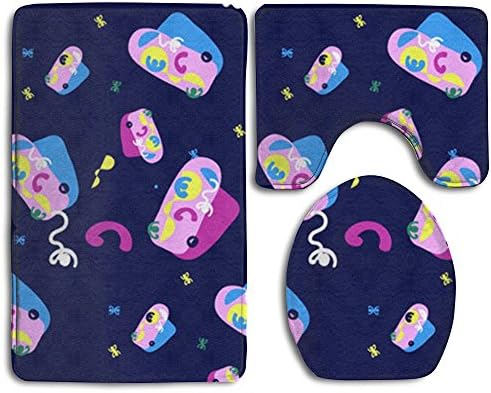 Telephone Pattern 3-Piece Soft Bath Rug Set Includes Bathroom Mat Contour Rug Lid Toilet Cover Home Decorative Doormat