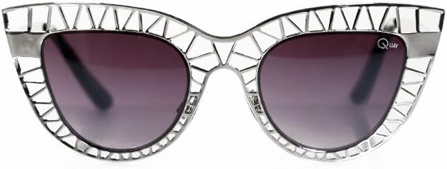 Quay Steel Cat Sunglasses Cat Eye Metallic Frame Irridescent Lense (Silver)