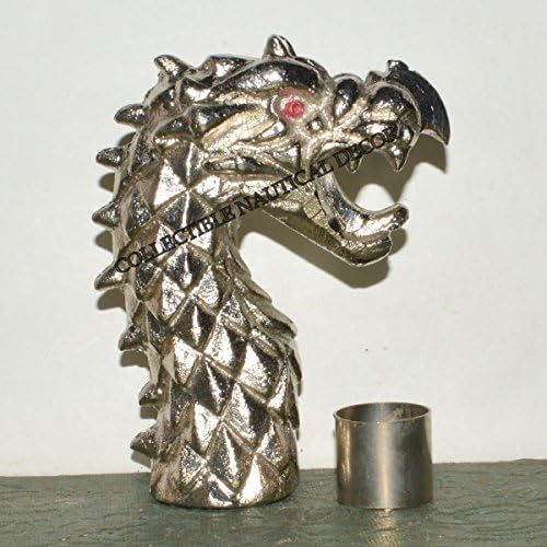 Walking Stick Cane DRAGON HEAD NICKEL PLATED Vintage CHAINES STYLE HANDLE