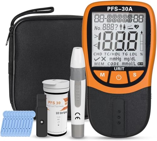 Official Blood Total Cholesterol Test Kit, 5 in 1 Triglycerides Test Kit Professional Grade Quick Blood Lipid Analysis Meter with 10 Cholesterol Test