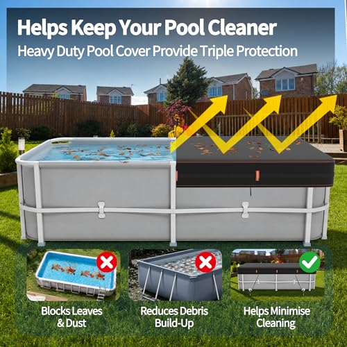 Neuradical 420D rectangular cover for above-ground swimming pools, UV and tear resistant, available in various sizes 224 x 408 cm, windproof protection with reflective strips.