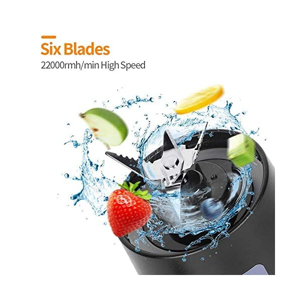 Portable-Blender-Ksera-Smoothie-Juicer-Cup-Personal-Mini-Blender-for-Smoothies-and-Shakes-Six-Blades-in-3D-380ml-13oz-2000mAh-Powerful-USB-Rechargeable-Home-Travel-Handheld-Fruit-Juicer-Black Portable Blender, Ksera Smoothie Juicer Cup, Personal Mini Blender for Smoothies and Shakes- Six Blades in 3D, 380ml…